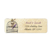  vogels Damask Paars en gold Bird Cage Etiket (Voorkant)
