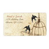  vogels Damask Swallow Brown Bird Cage Etiket (Voorkant)