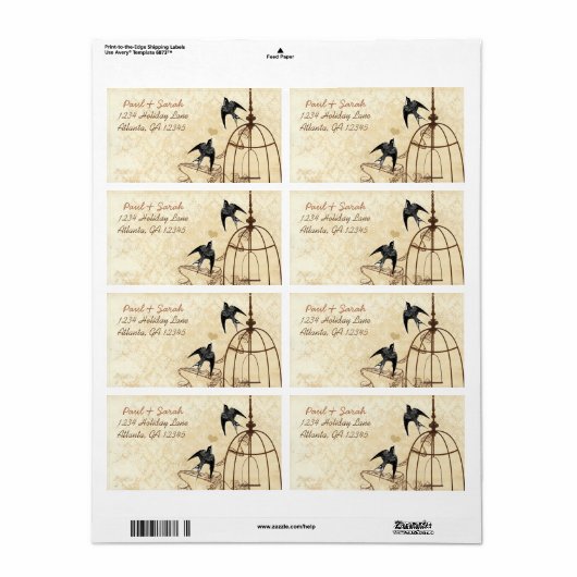  vogels Damask Swallow Brown Bird Cage Etiket (Full Sheet)