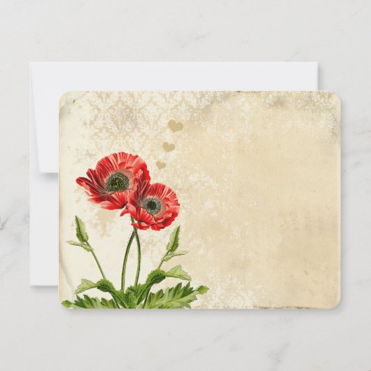 Vogels Damast Poppy Bruiloft RSVP (Achterkant)