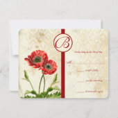 Vogels Damast Poppy Bruiloft RSVP (Voorkant)