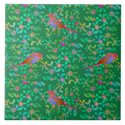 Vogels die brunchen in het nevelige bos tegeltje (Voorkant)