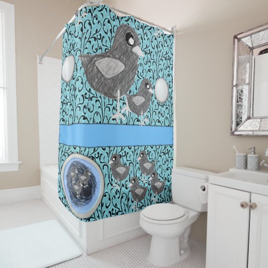 vogels die het douchegordijn van kinderen nesten (In situ)