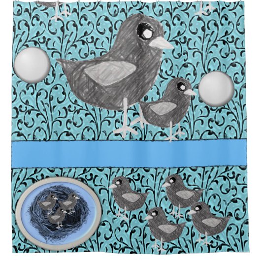 vogels die het douchegordijn van kinderen nesten (Voorkant)