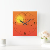 Vogels die naar de zon vliegen vierkante klok (Huis)