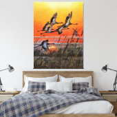 Vogels die op zonneschijnschilderwerk vliegen - Ku Canvas Afdruk (Insitu (Slaapkamer))