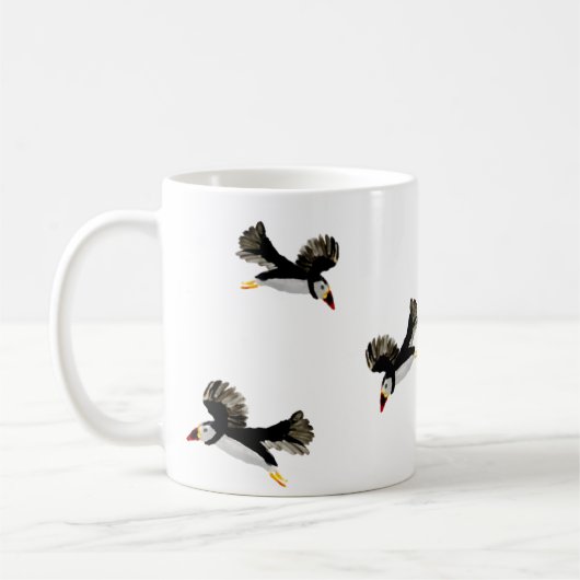 Vogels die Puffin Fun vliegen Koffiemok (Links)