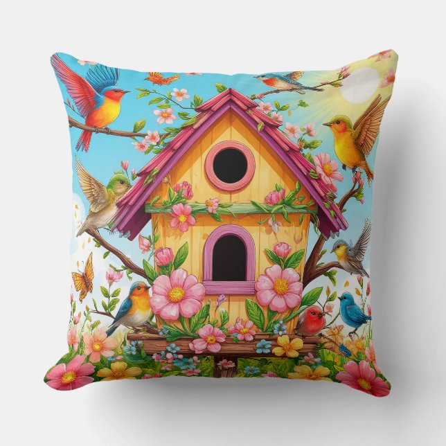 Vogels die rond een vogelhuisje zitten kussen (Voorkant)