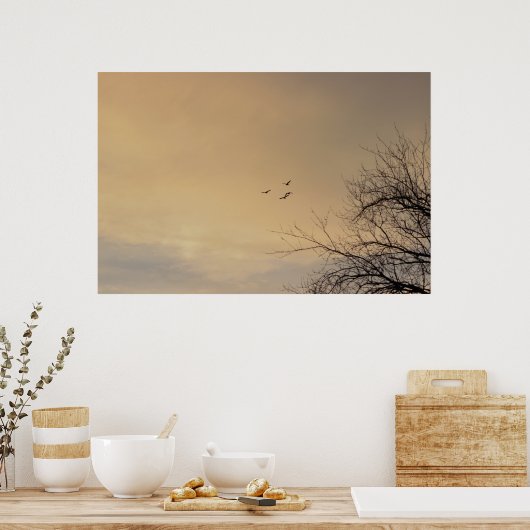 Vogels die vliegen op het Poster Sunset (Keuken)