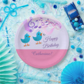 Vogels die vrolijke verjaardag zingen Girly Pink M Papieren Bordje (Feest)