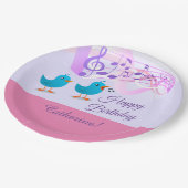 Vogels die vrolijke verjaardag zingen Girly Pink M Papieren Bordje (Gekanteld)