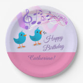 Vogels die vrolijke verjaardag zingen Girly Pink M Papieren Bordje (Voorkant)