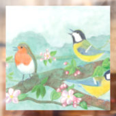 Vogels die zingen op een bloeiende boomtak in de l raamsticker (Vel 2)