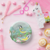 Vogels die zingen op een bloeiende tak papieren kommen (Feest)