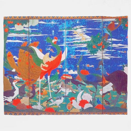 Vogels, dieren en bloeiende Planten (links) Jakuch Fleece Deken (Voorkant (Horizontaal))