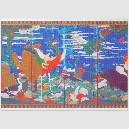 Vogels, dieren en bloeiende Planten (links) Jakuch Tissuepapier (Voorkant)