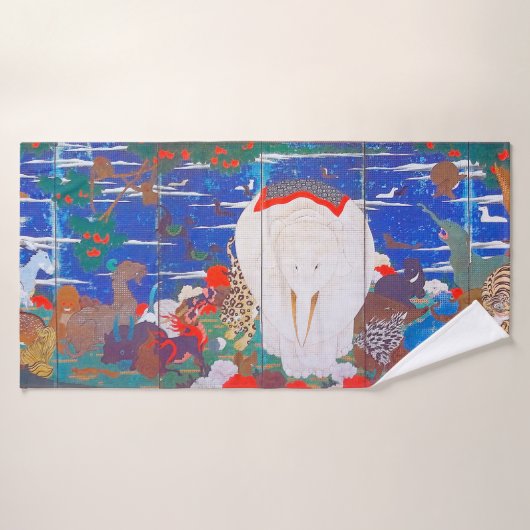 Vogels, dieren en bloeiende Planten (rechts)Jakuch Badhanddoek (Badhanddoek)