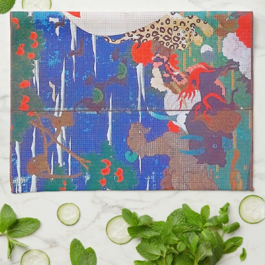 Vogels, dieren en bloeiende Planten (rechts)Jakuch Theedoek (Gevouwen)