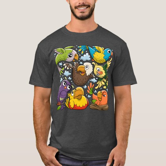 Vogels Doodles Hand getrokken jongen T-shirt (Voorkant)