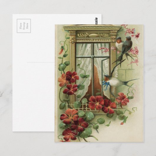 vogels door het raam briefkaart (Voorkant / Achterkant)