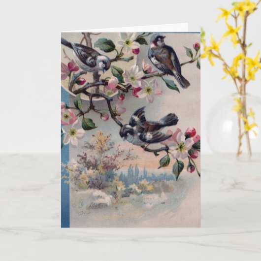 Vogels, Duitse Verjaardag Kaart (Gele Bloem)