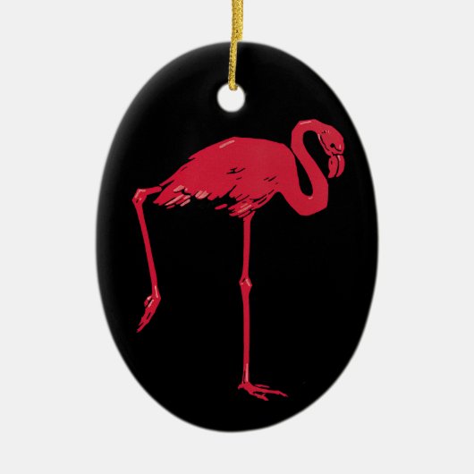 vogels, een roze flamingo met één been omhoog keramisch ornament (Voorkant)
