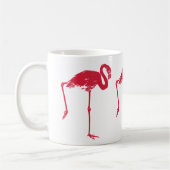 vogels, een roze flamingo met één been omhoog koffiemok (Links)