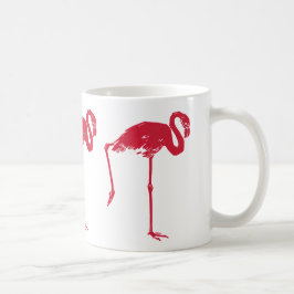  vogels, een roze flamingo met één been omhoog koffiemok