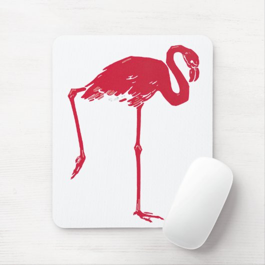  vogels, een roze flamingo met één been omhoog muismat (Met muis)