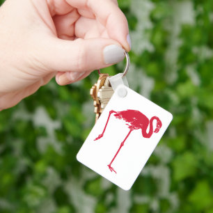 vogels, een roze flamingo met één been omhoog sleutelhanger