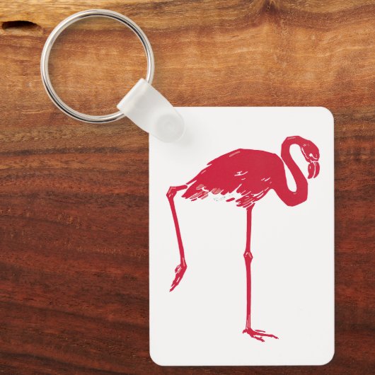  vogels, een roze flamingo met één been omhoog sleutelhanger (Voorkant)