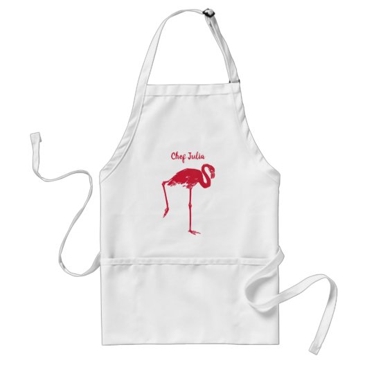  vogels, een roze flamingo met één been omhoog standaard schort (Voorkant)