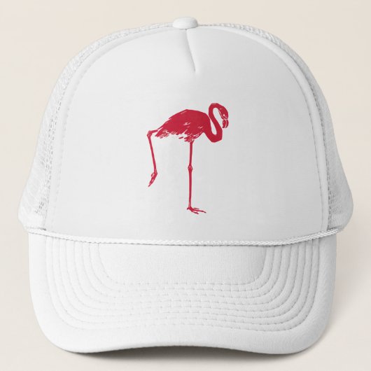  vogels, een roze flamingo met één been omhoog trucker pet (Voorkant)
