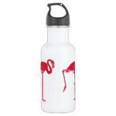 vogels, een roze flamingo met één been omhoog waterfles  (Achterkant)
