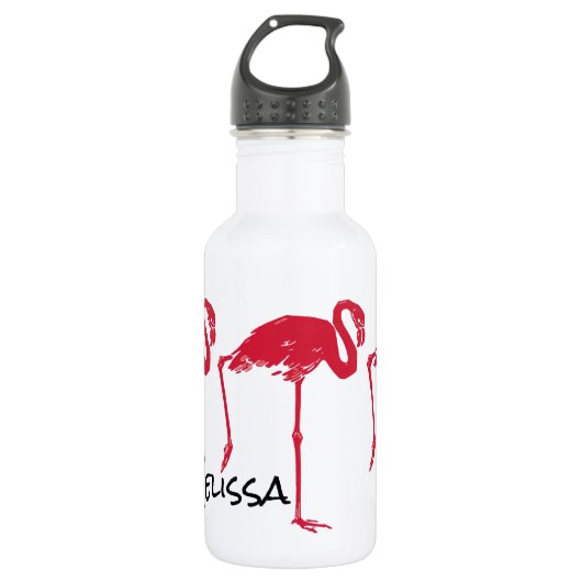 vogels, een roze flamingo met één been omhoog waterfles (Voorkant)