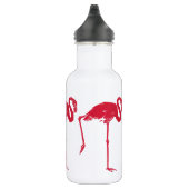 vogels, een roze flamingo met één been omhoog waterfles  (Rechts)