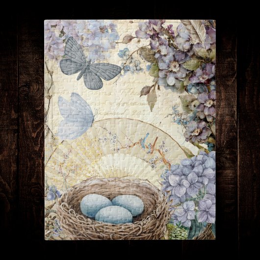 Vogels Eieren en Nest Feather Hydrangea Legpuzzel