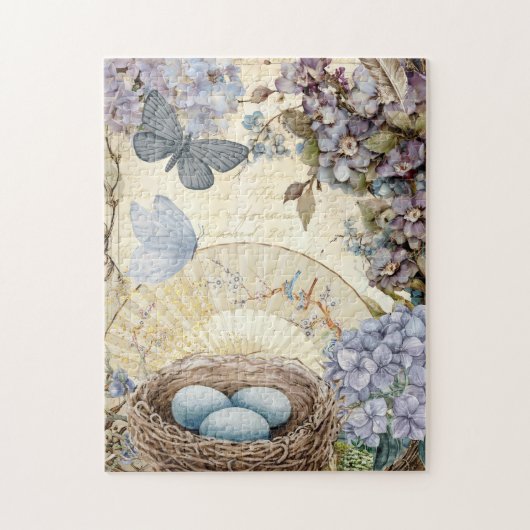 Vogels Eieren en Nest Feather Hydrangea Legpuzzel (Verticaal)