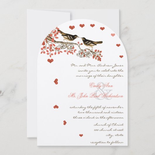 vogels Ember Glow Coral Wedding Invitations Kaart (Voorkant)