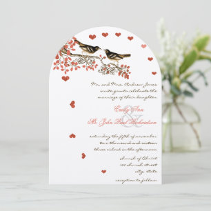  vogels Ember Glow Coral Wedding Invitations Kaart