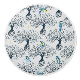 Vogels en appelbomen  keramische knop