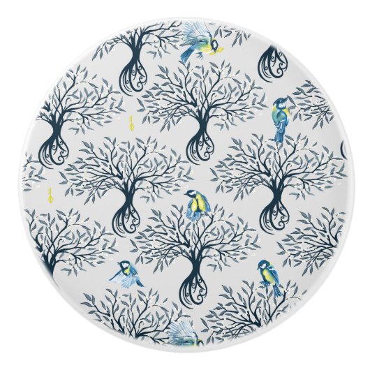 Vogels en appelbomen keramische knop (Voorkant)