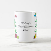 Vogels en baby's met een boom, eerste kerstmis koffiemok (Center)