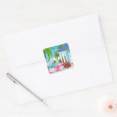 Vogels en Beach House Tropische kerstvakantie Vierkante Sticker (Envelop)