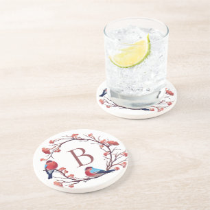 Vogels en bessen met makreel zandsteen onderzetter