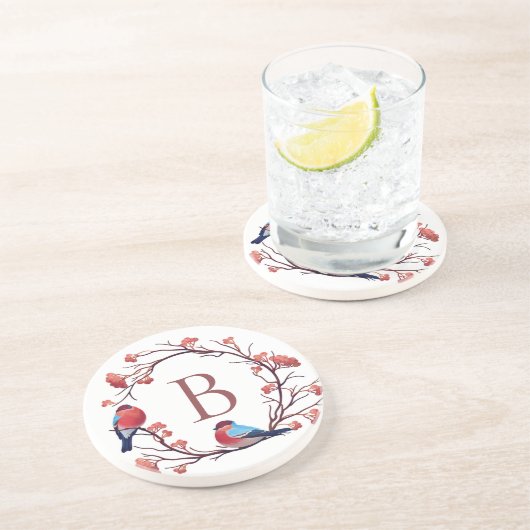 Vogels en bessen met makreel zandsteen onderzetter (Zijkant)