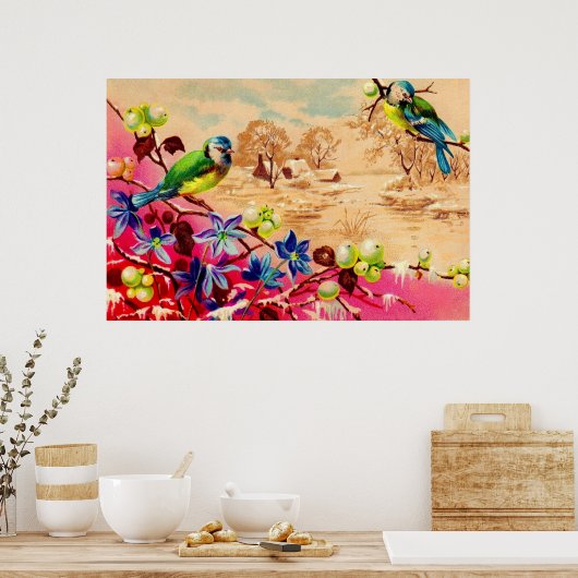vogels en bessen poster (Keuken)