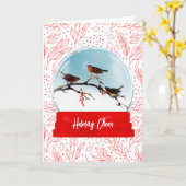 Vogels en bessen Snow Wereldbol-kerstkaart Kaart (Gele Bloem)