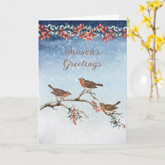  Vogels en Bessen Vakantie Groet Kaart (Gele Bloem)