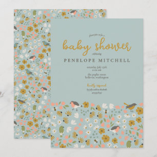 Vogels en Bijen Bloemen Baby Shower  Kaart